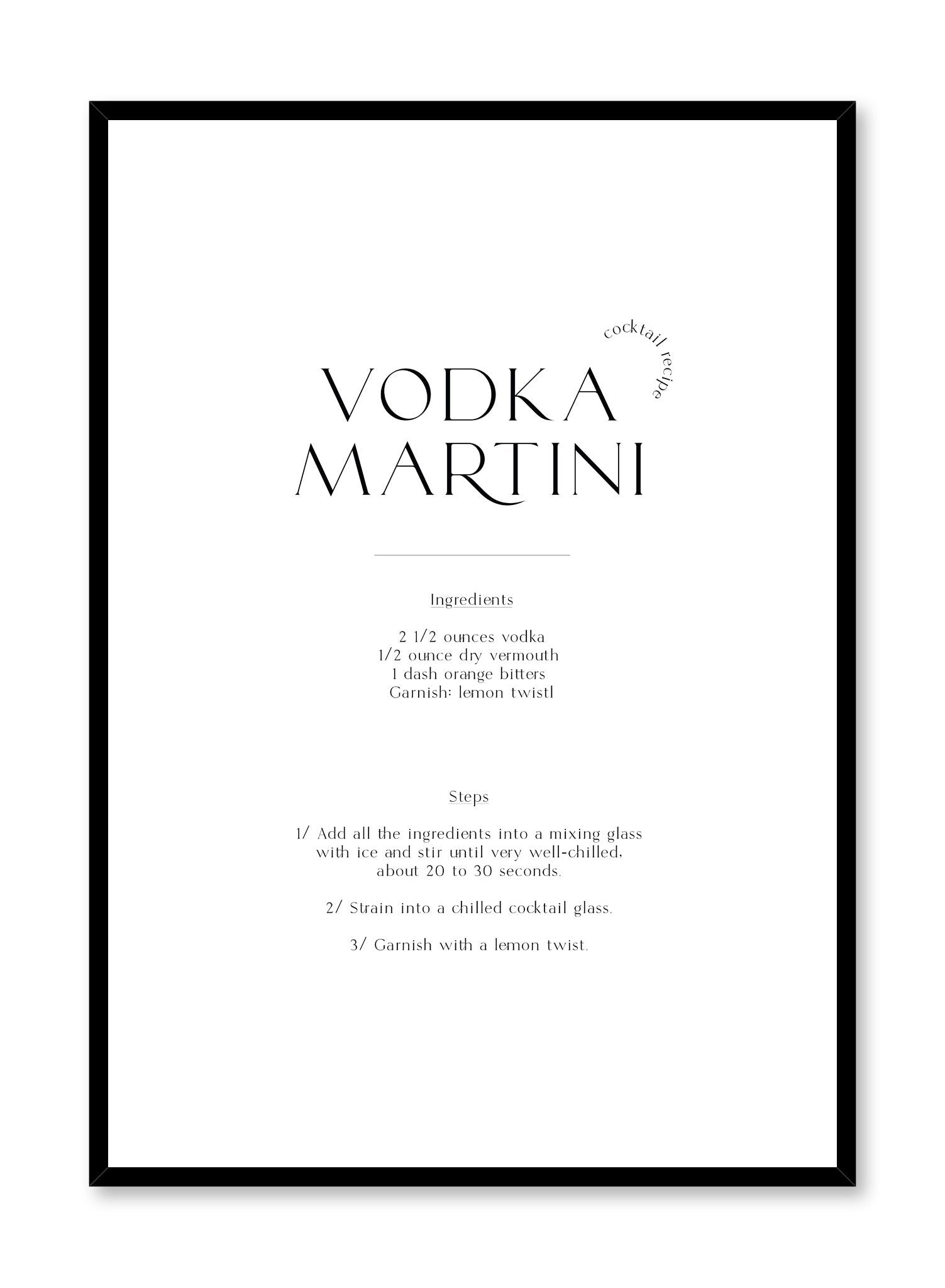 Vodka Martini is a cocktail recipe typography poster by Opposite Wall.