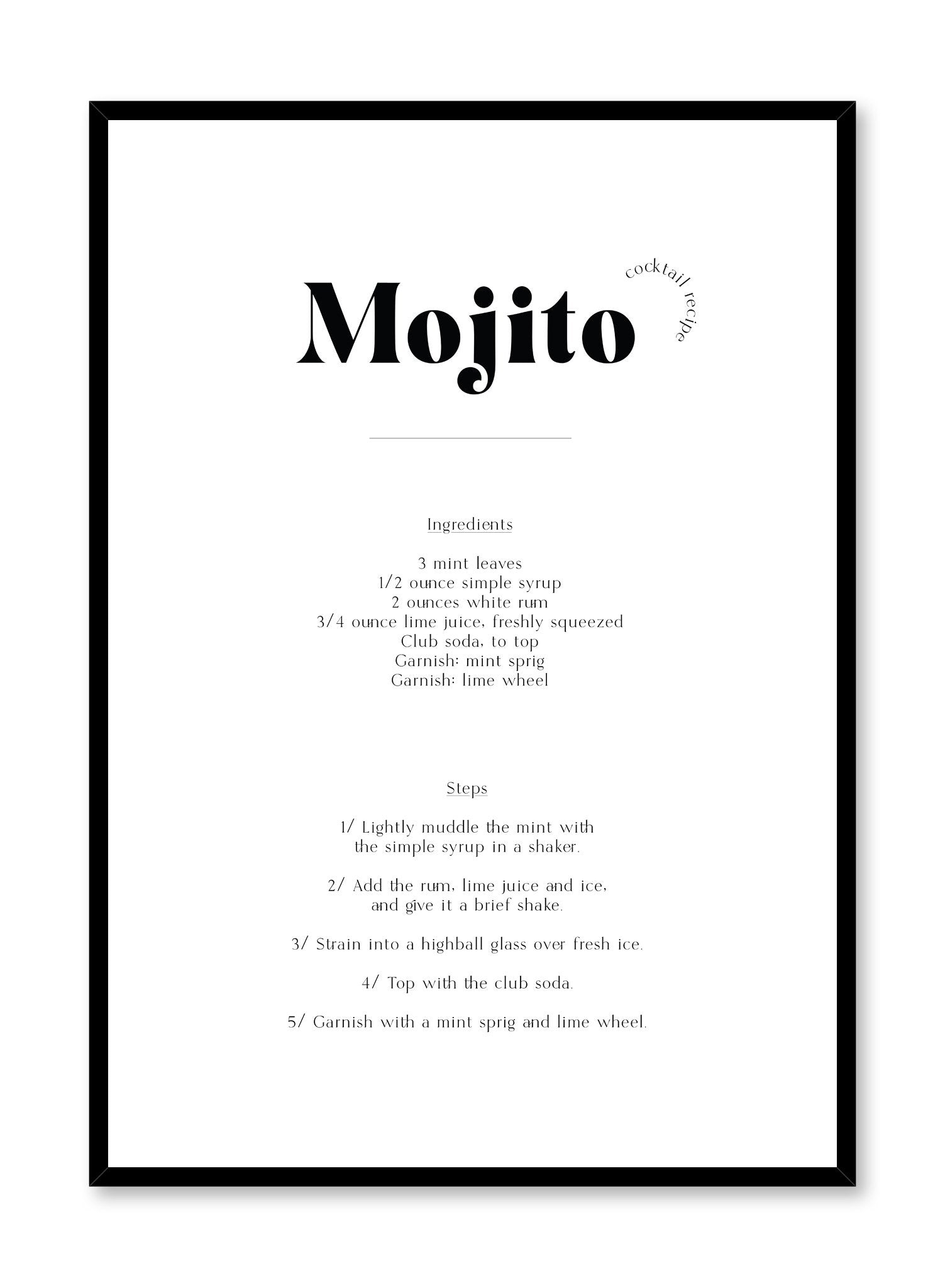 Mojito is a cocktail recipe typography poster by Opposite Wall.