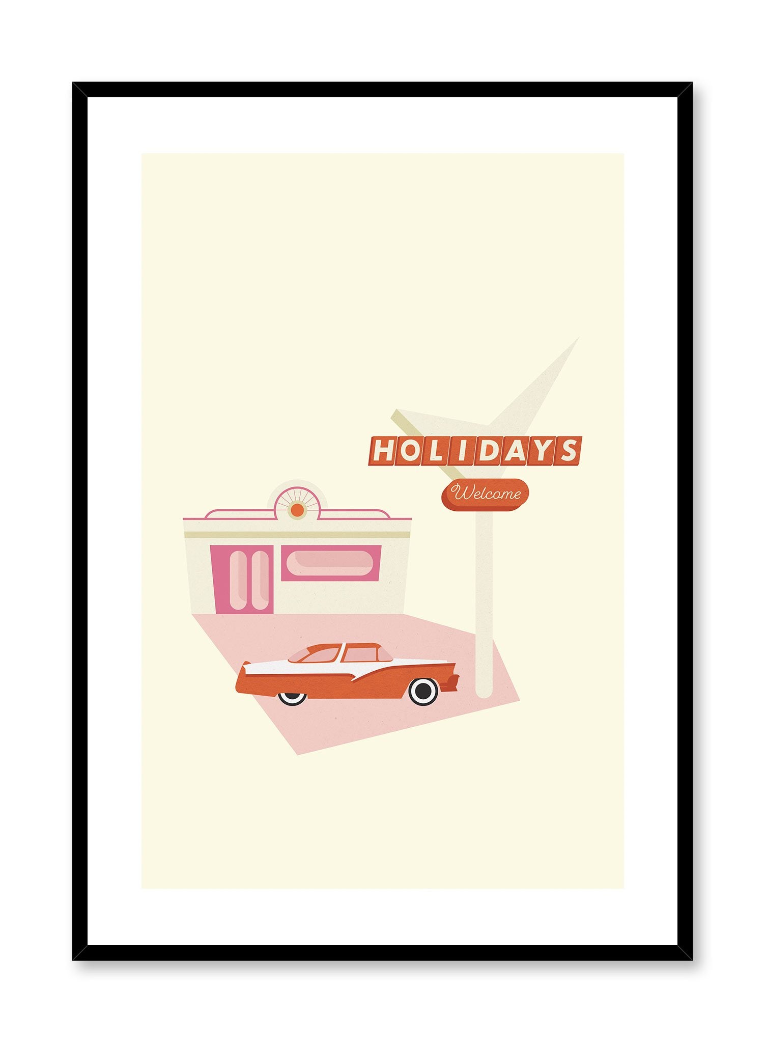 Retro Holiday is a minimalist illustration poster of a '50s car by Opposite Wall.
