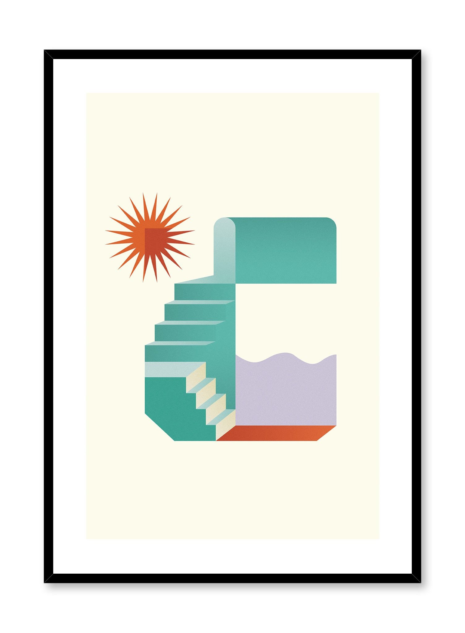 Sunny Step is a minimalist illustration poster of a geometric staircase by Opposite Wall.