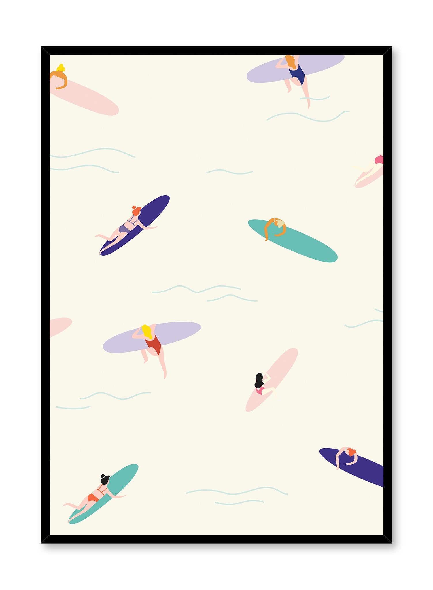 Surf’s Up! is a retro illustration poster of surfers enjoying the waves by Opposite Wall.