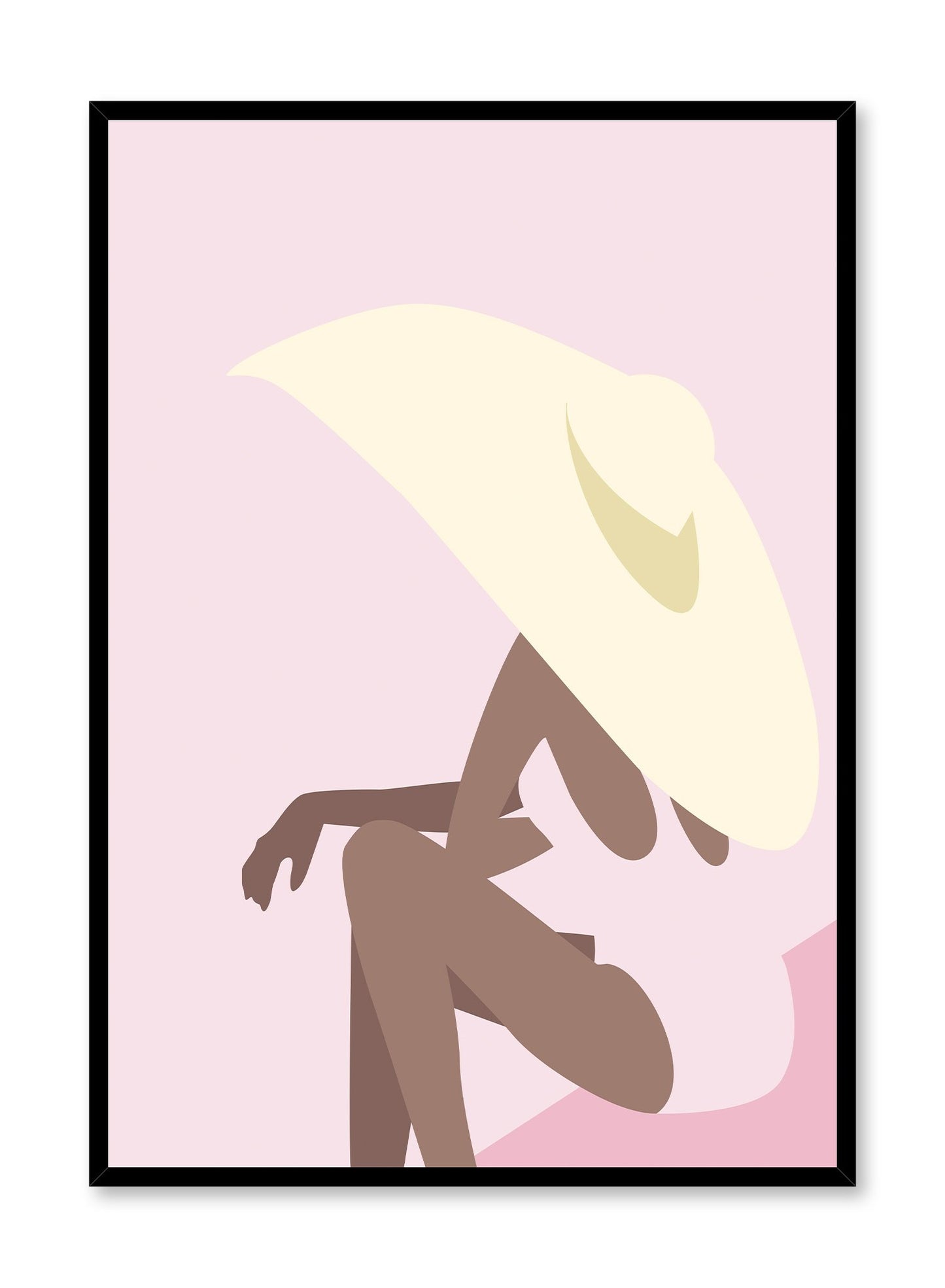 Poolside Diva is a minimalist illustration poster of a woman sitting and wearing a large sunhat by Opposite Wall.