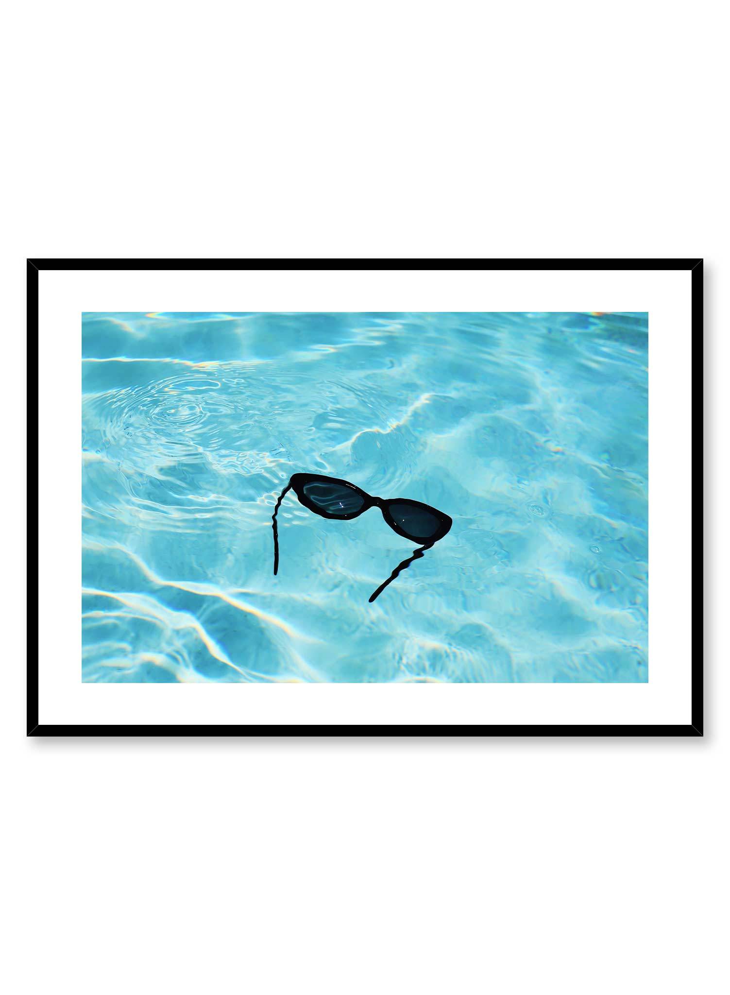 Floating Shades is a minimalist photography poster of a pair of glasses fallen into a pool by Opposite Wall.