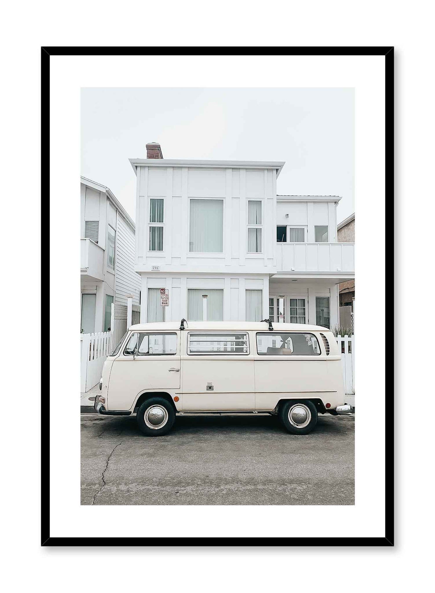 Retro Minivan is a vintage photography poster of a '60s winnebago van parked in front of a building by Opposite Wall.