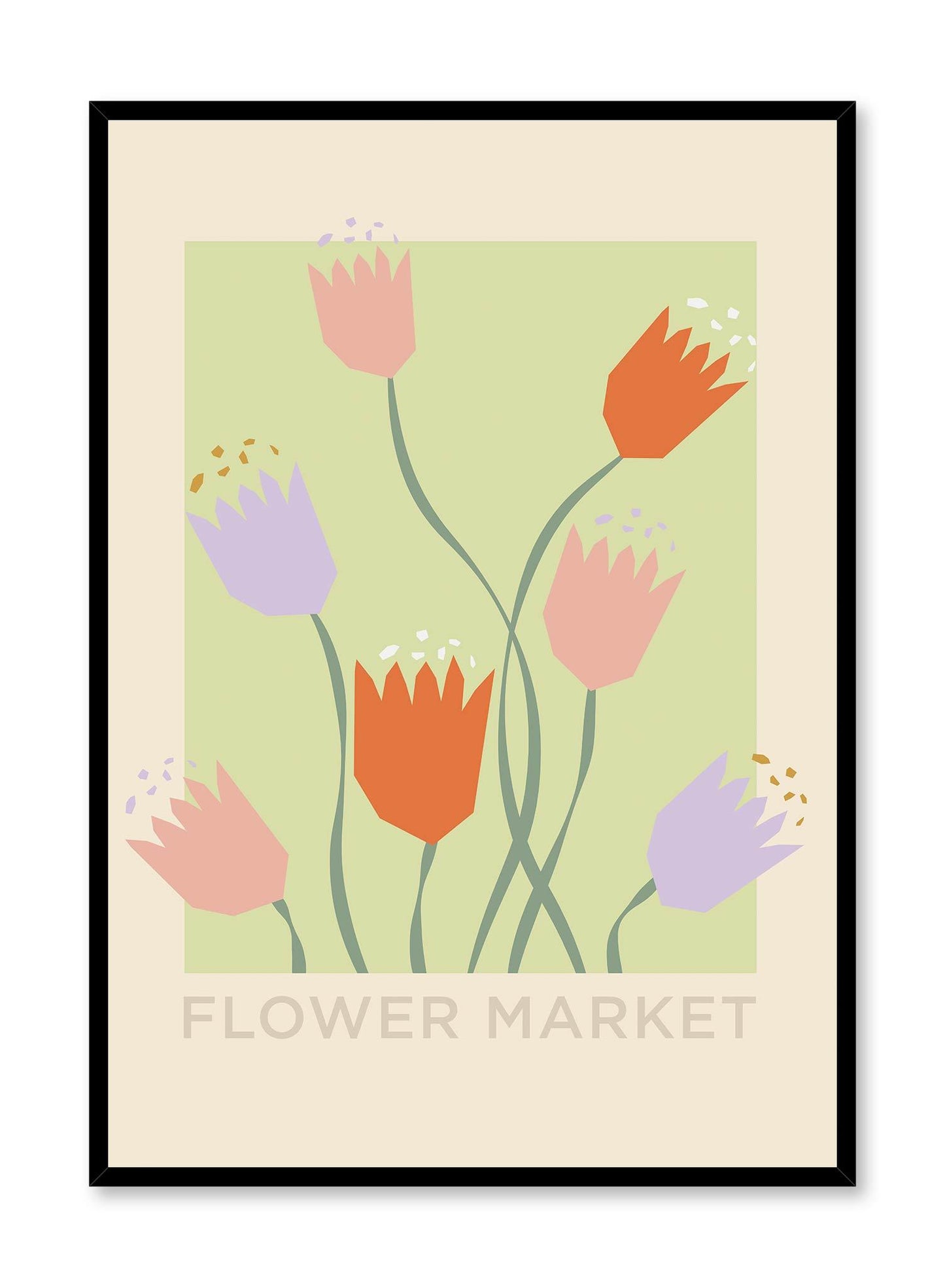 Flower Market is a vector illustration of a patch of colourful and pretty tulips by Opposite Wall.