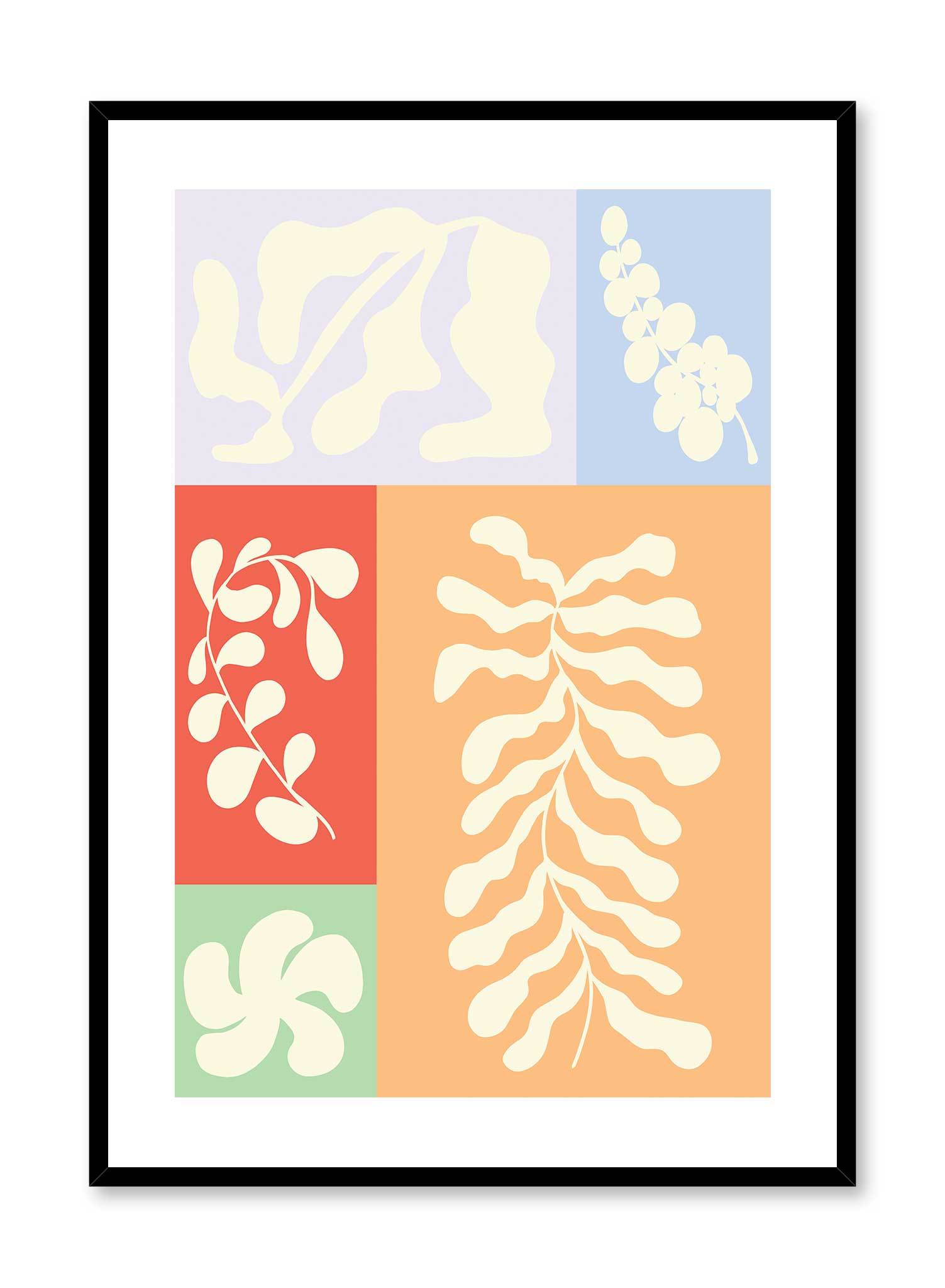 The Leafy Bunch is a vector illustration of a collection of different leaves inside colourful rectangles by Opposite Wall.