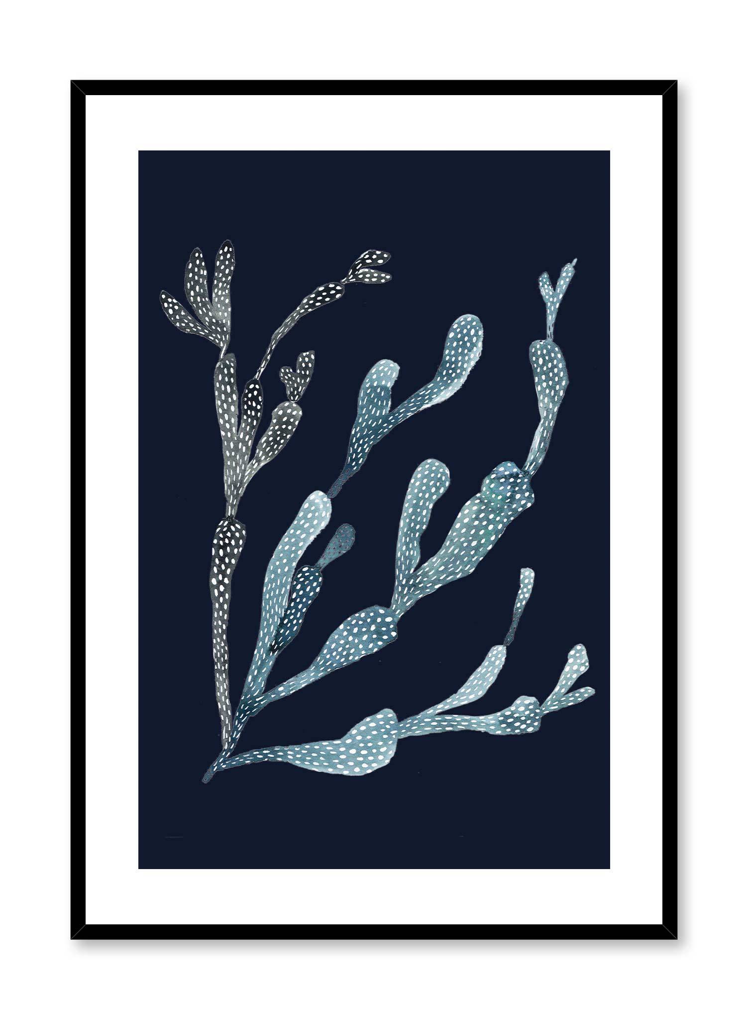 Navy Coral is a minimalist illustration of a slightly slanted underwater neon branch of coral by Opposite Wall.