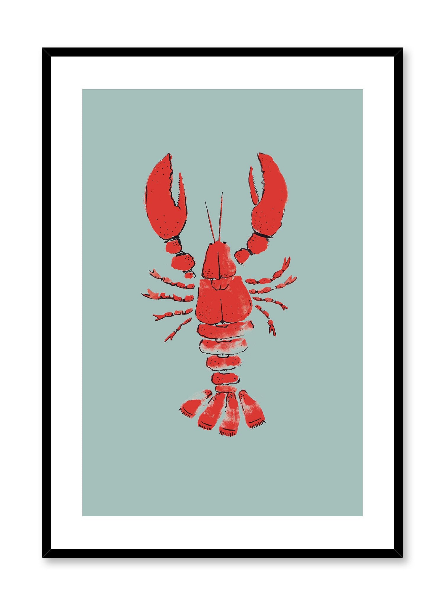 Hello Lobster is a minimalist illustration of a red lobster laid down to show all its creases by Opposite Wall.