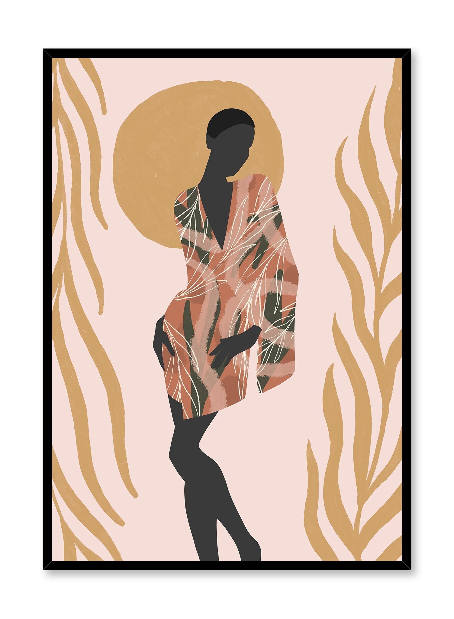 Amara is a minimalist illustration of a woman wearing a pink and green dress posing like a model by Opposite Wall.