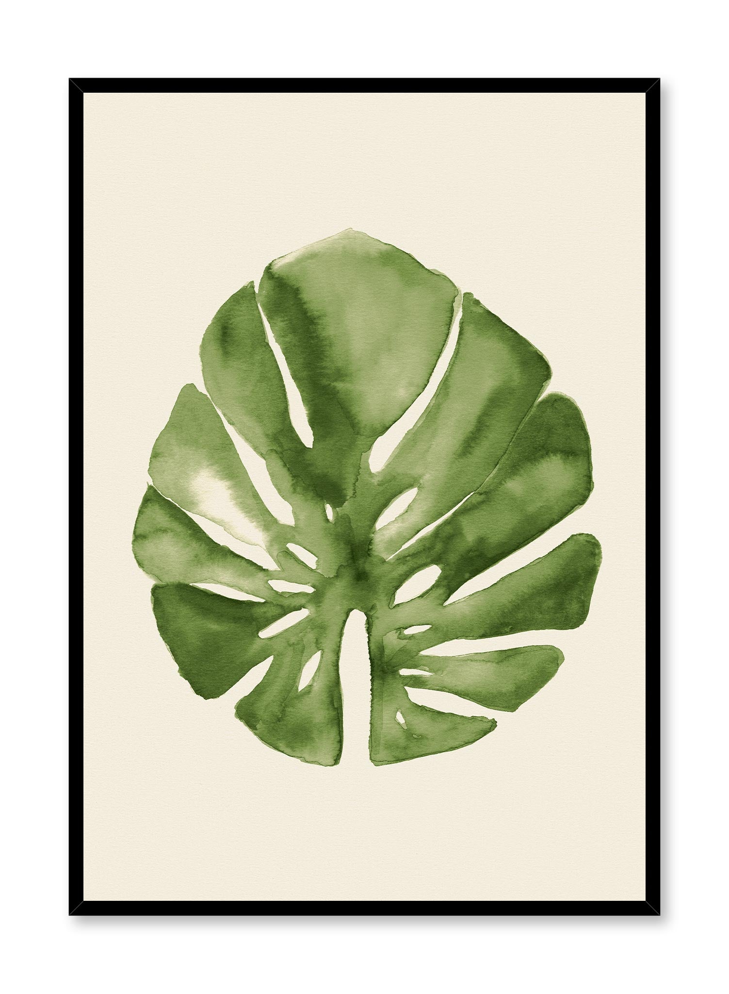 Ink Monstera is a minimalist illustration of a single giant green monstera leaf by Opposite Wall.