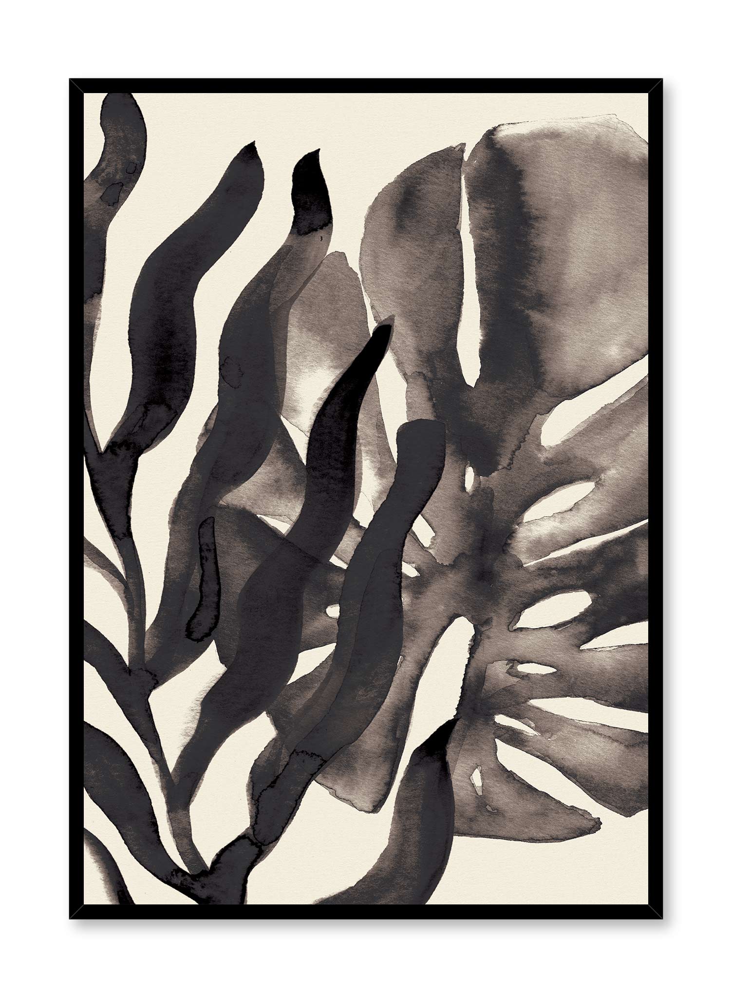 Noctural Monstera is a minimalist illustration of the close-up shot of a giant black monstera leaf by Opposite Wall.