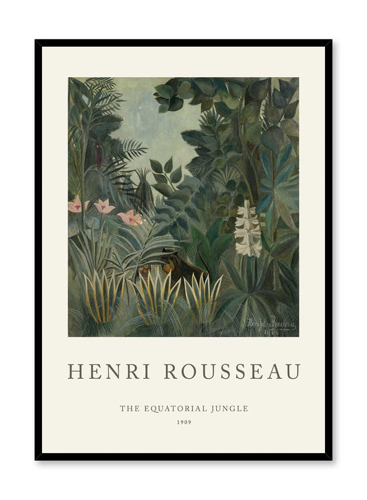 Equatorial Jungle is a minimalist illustration of Henri Rousseau's The Equatorial Jungle painting framed with its information by Opposite Wall.