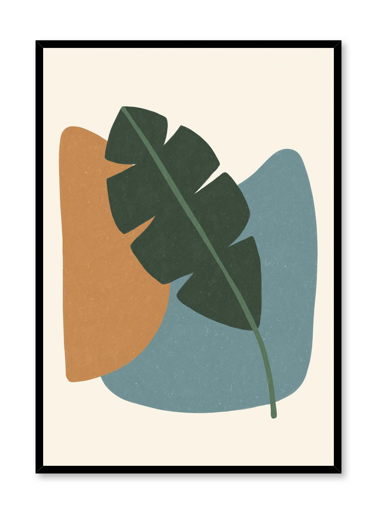 Banana Leaf is a minimalist a green banana leaf placed on top of an orange and teal circular shapes by Opposite Wall.