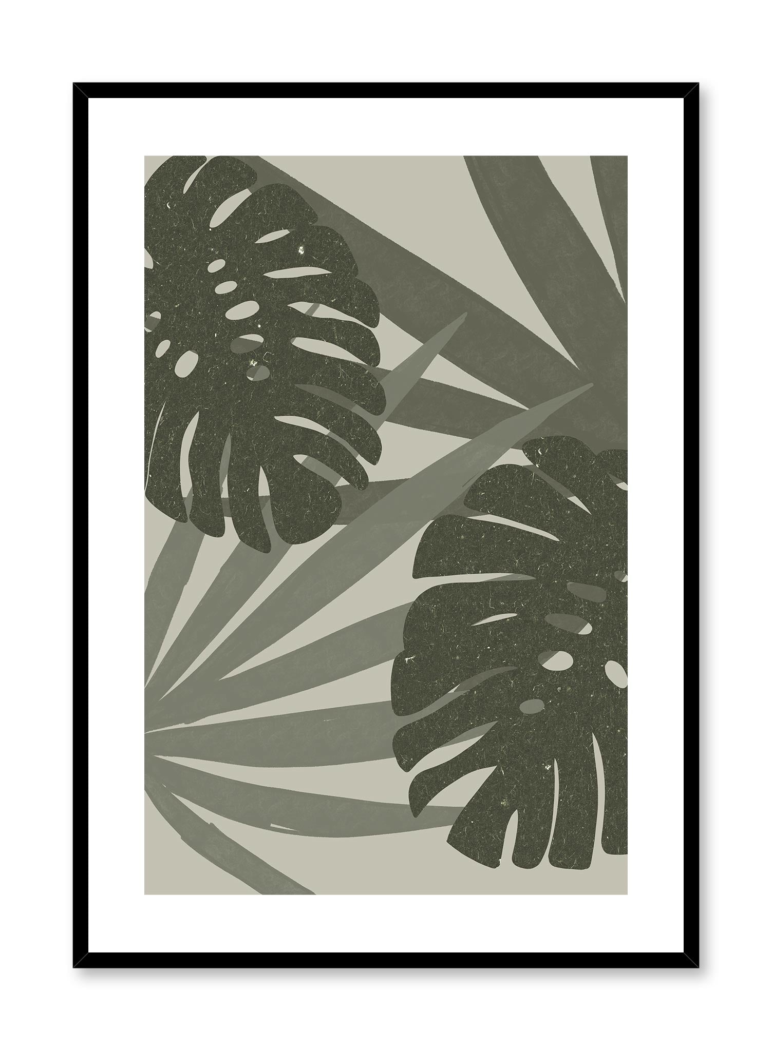 Tropical Garden is a minimalist illustration of a collection of monstera leaves and palm leaves superposed on top of each other by Opposite Wall.
