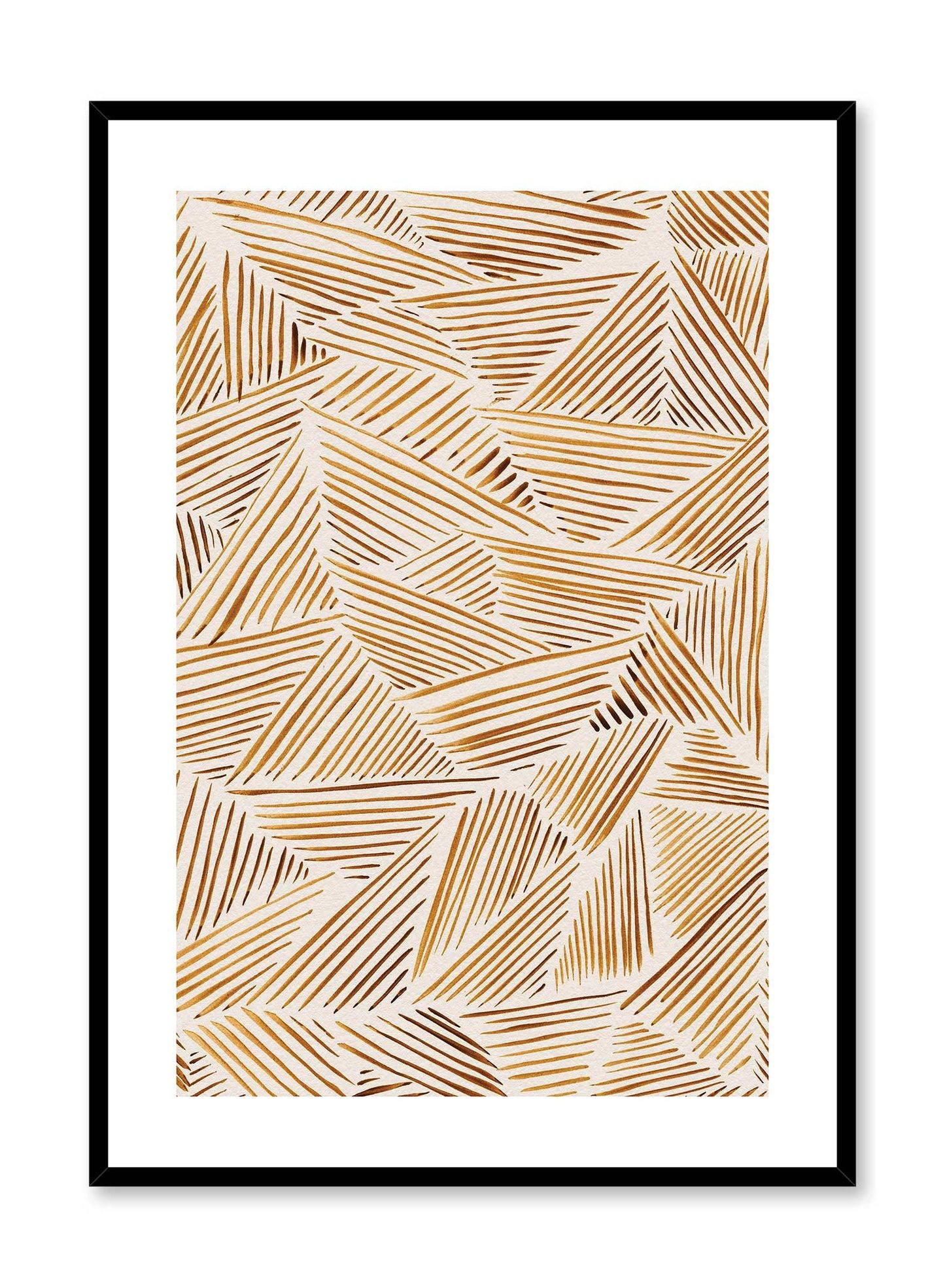 Wicker is a minimalist abstract illustration of a superposition of orange striped triangles in various directions by Opposite Wall.