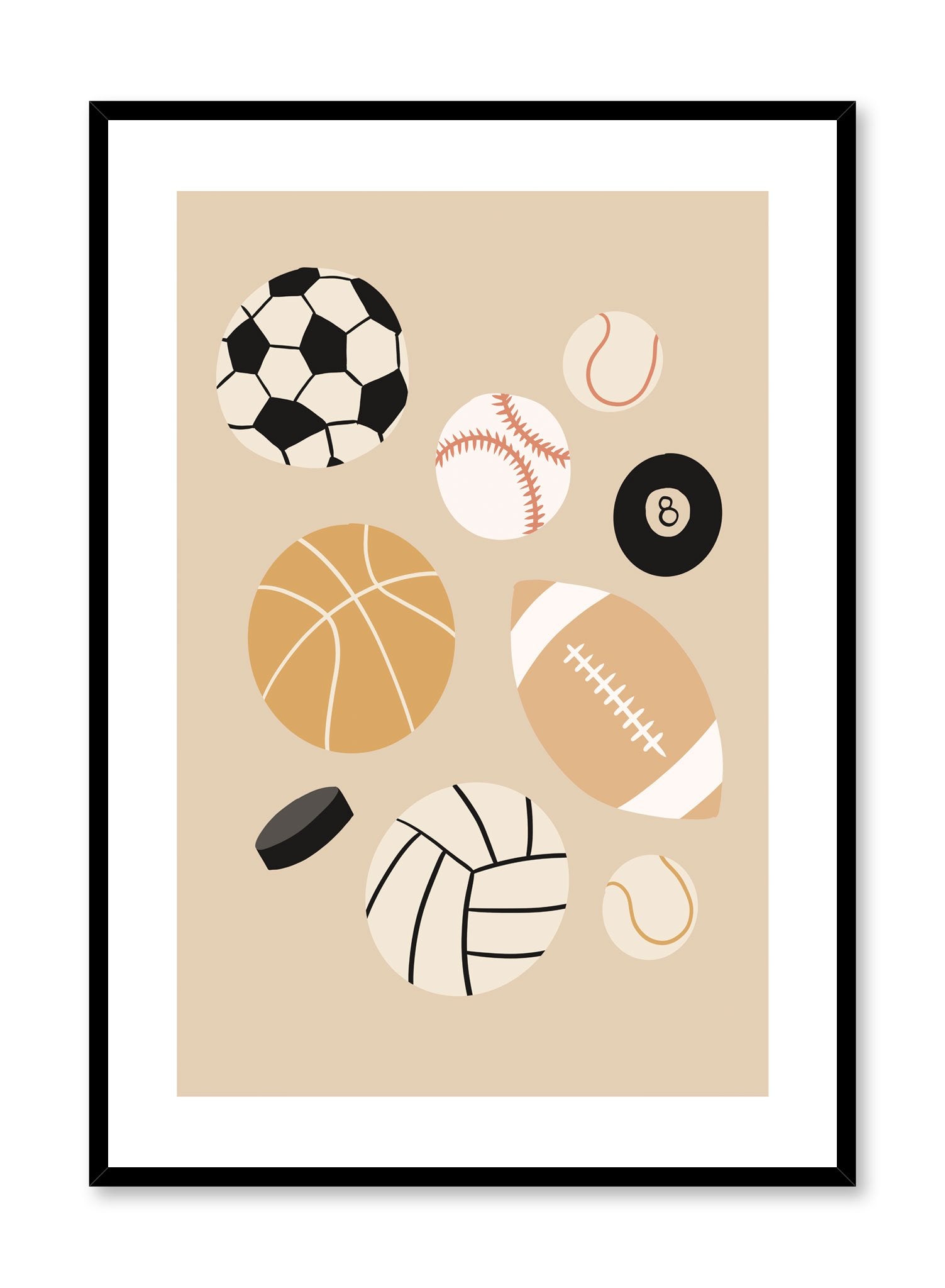 Catch! is a minimalist illustration by Opposite Wall of of various balls used in nine different sports.