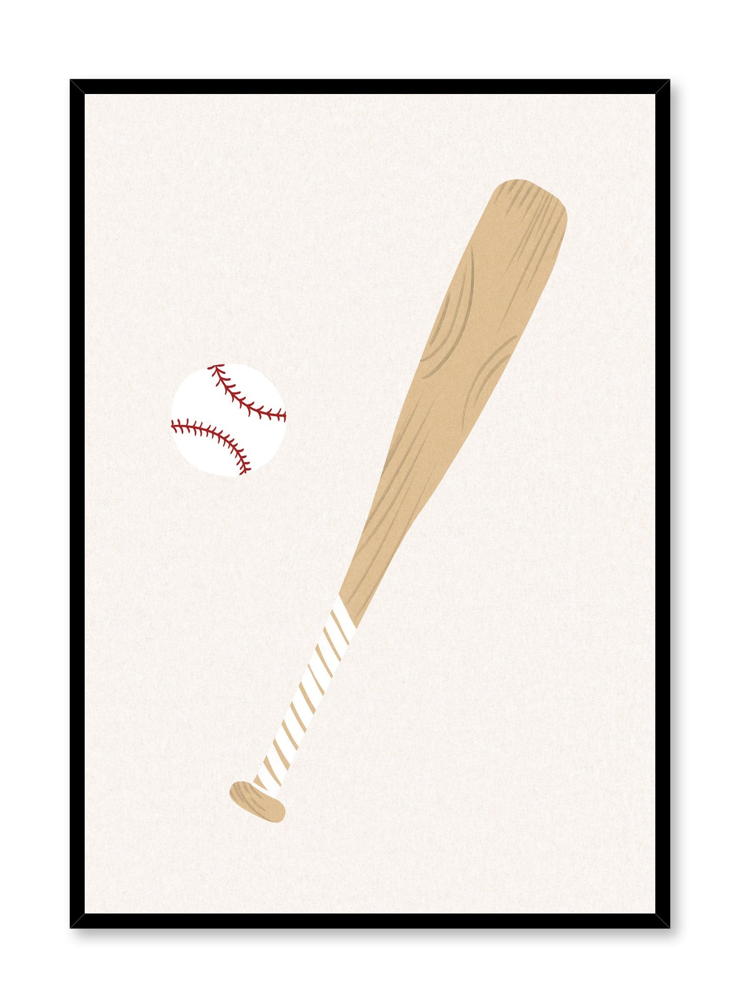 Home Run is a minimalist illustration by Opposite Wall of a baseball bat and its ball ready to hit a home run.