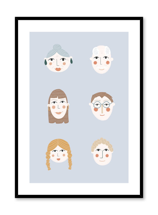 Family Ties is a minimalist illustration by Opposite Wall of family portrait of three generation.