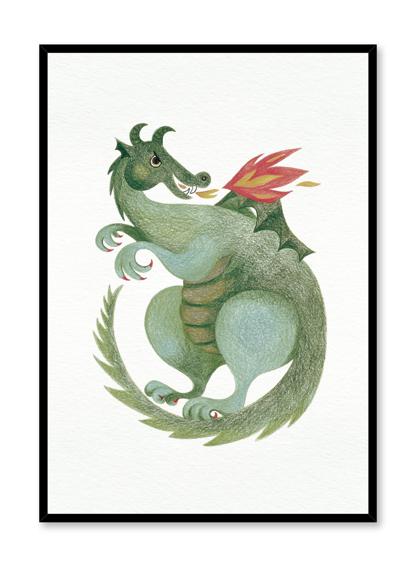 Dragon's Breath is a minimalist illustration by Opposite Wall of of a fierce dragon breathing out fire.