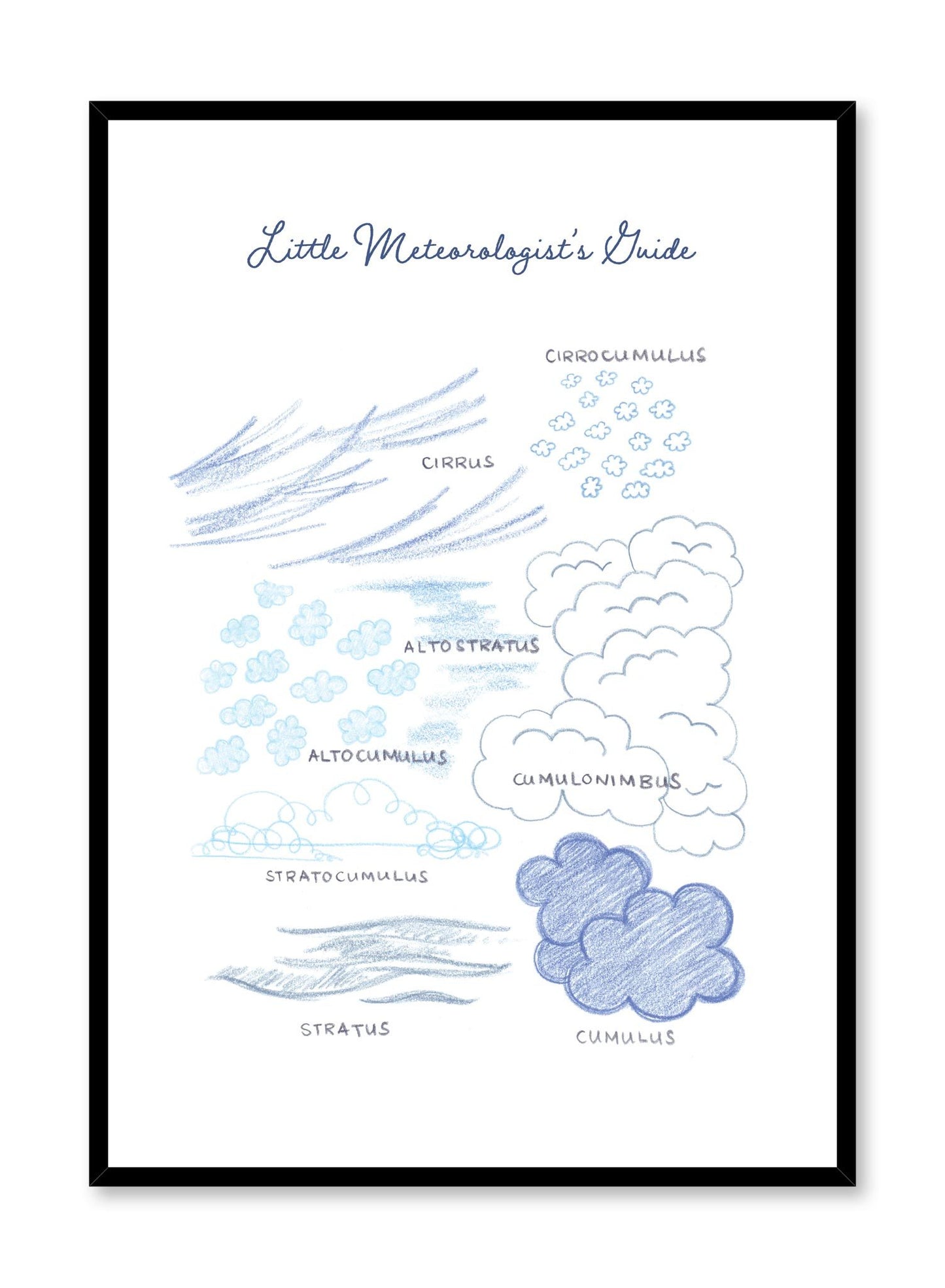 Little Meteorologist’s Guide is a minimalist illustration by Opposite Wall of different types of cloud formations.