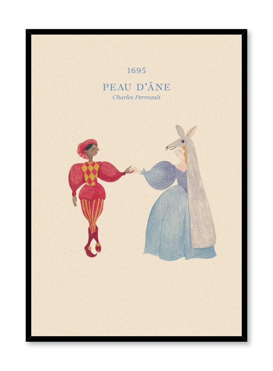 Donkey Skin is a minimalist illustration by Opposite Wall of Charles Perrault's Donkey Skin where the prince is tending his hand to the princess.