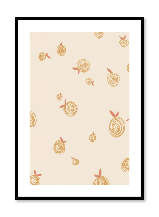 Fruity Pattern is a minimalist illustration by Opposite Wall of an assortment of apples drawn with swirls resembling candies.