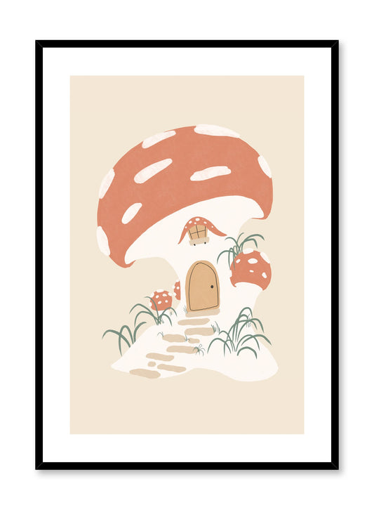 Mushroom House is a minimalist illustration by Opposite Wall of a big red mushroom house resembling those in cartoons.