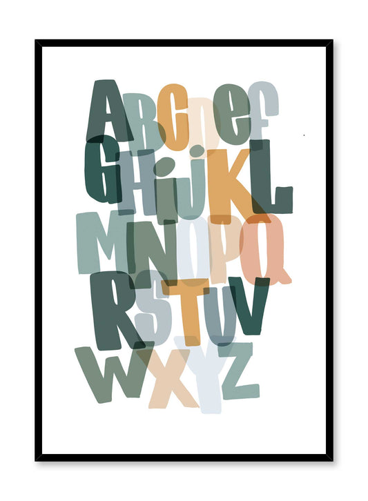 Funky ABC is a minimalist typography by Opposite Wall of each letter of the alphabet overlapping each other in various colours.