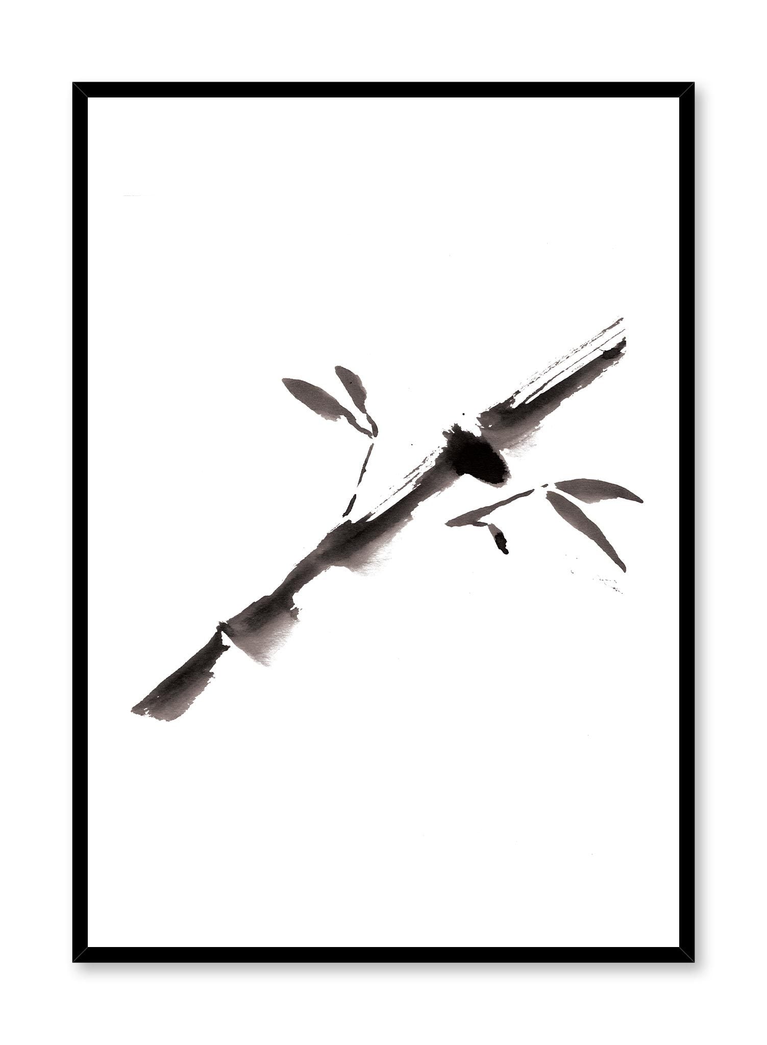 Bamboo is a minimalist illustration by Opposite Wall of an inked black and white bamboo branch.