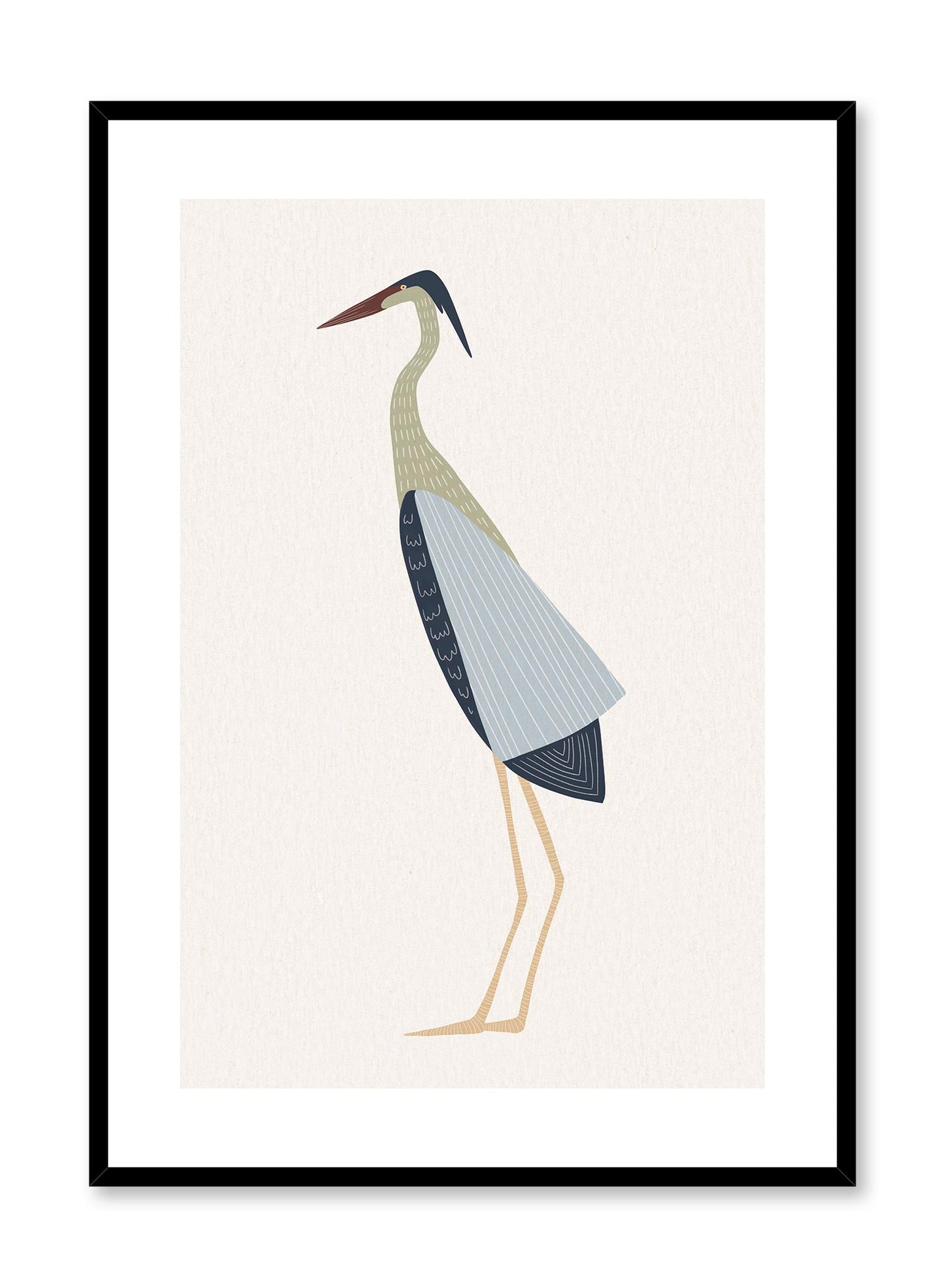 Winged Majesty is a minimalist illustration by Opposite Wall of a red crowned crane standing tall with poise.