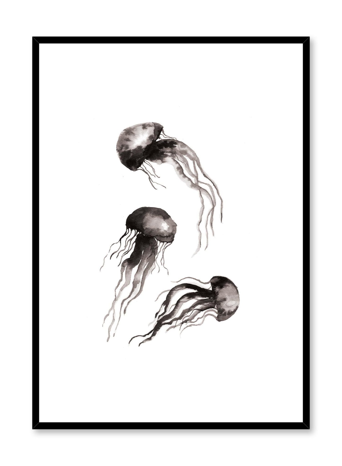 Medusa is a minimalist illustration by Opposite Wall of three gray jellyfishes drawn in ink.
