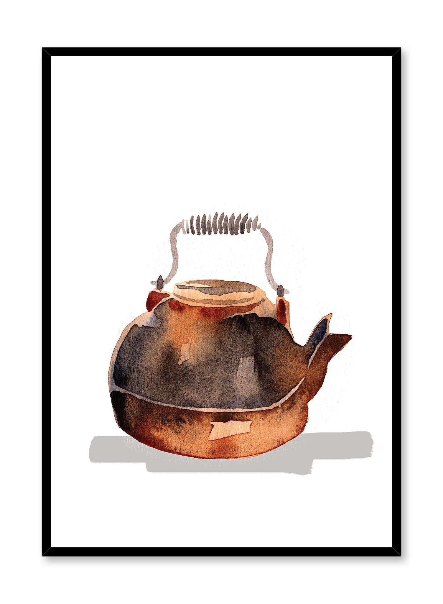 Kettle is a minimalist illustration by Opposite Wall of a brown traditional teapot with a twisted handle.