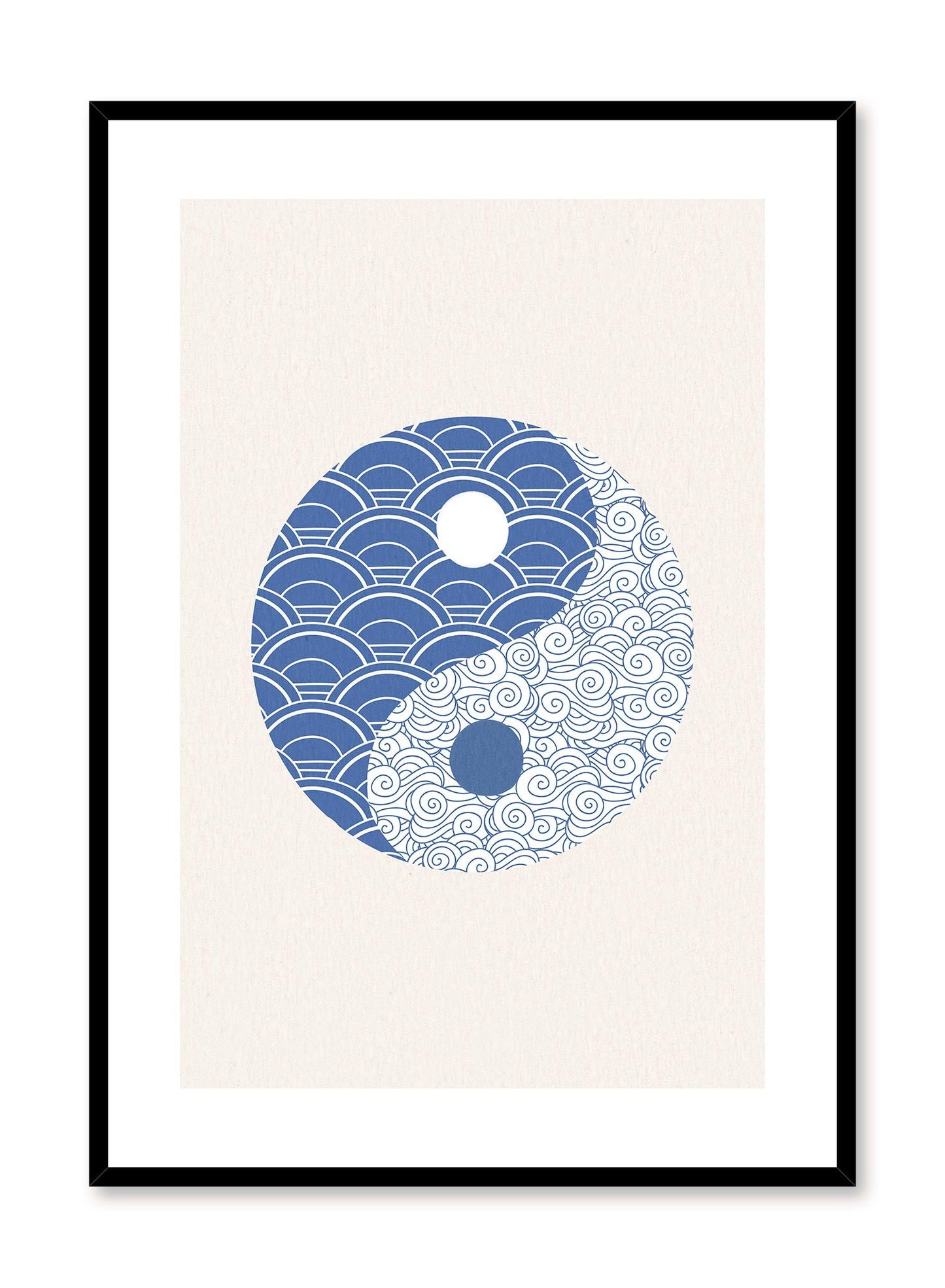 Yin-Yang is a minimalist illustration by Opposite Wall of the Yin-Yang sign filled with oriental patterns instead.