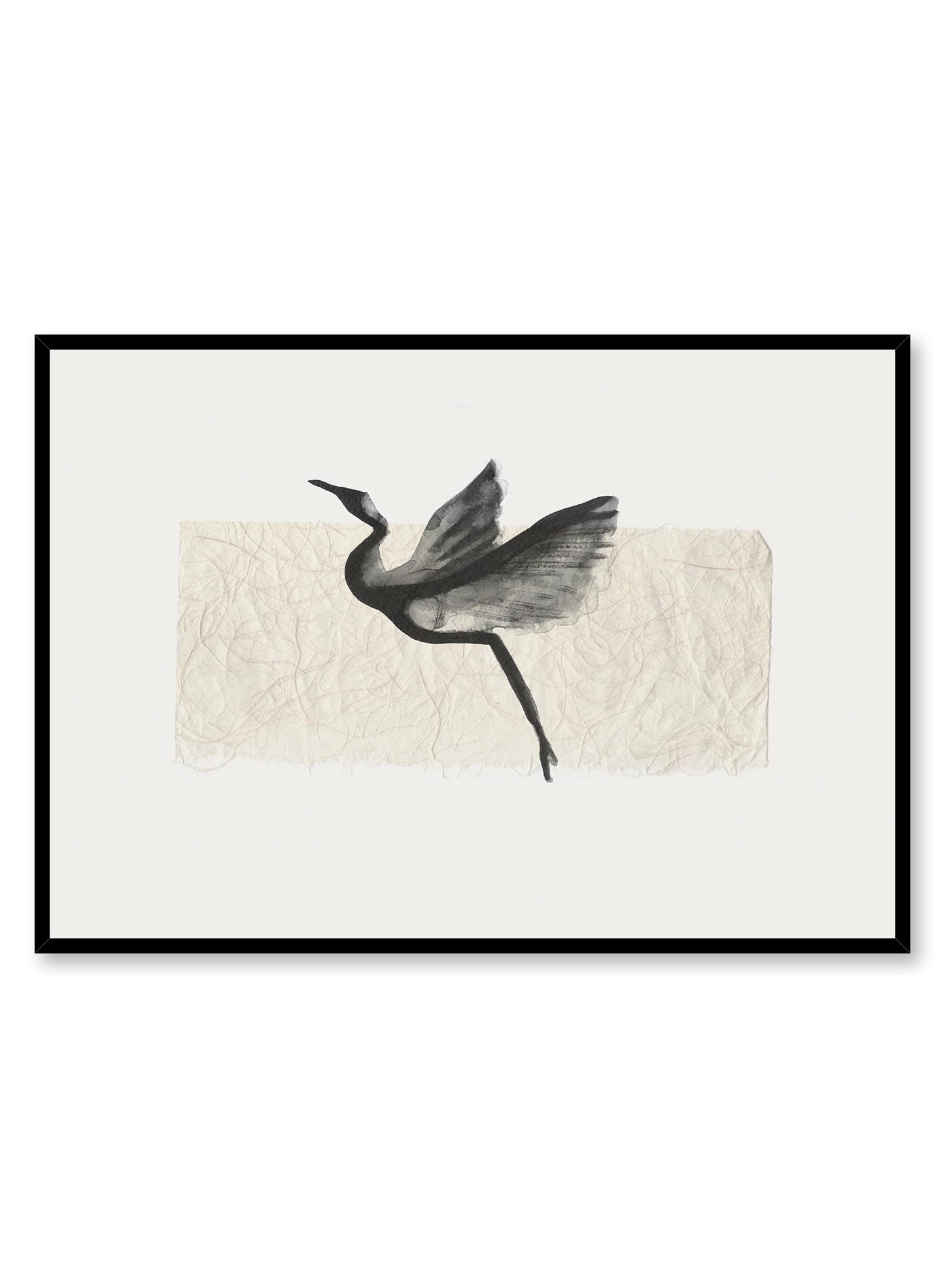 Ascend is a minimalist illustration by Opposite Wall of a majestic crane spreading its wings to fly out.