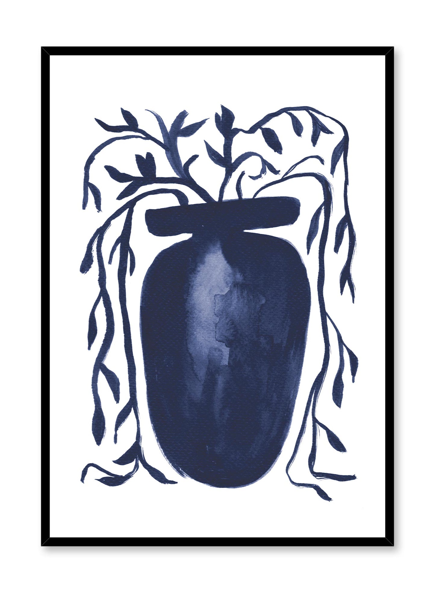 Ancestral Vase is a minimalist illustration by Opposite Wall of an enormous blue vase with a blue plant coming out of it.