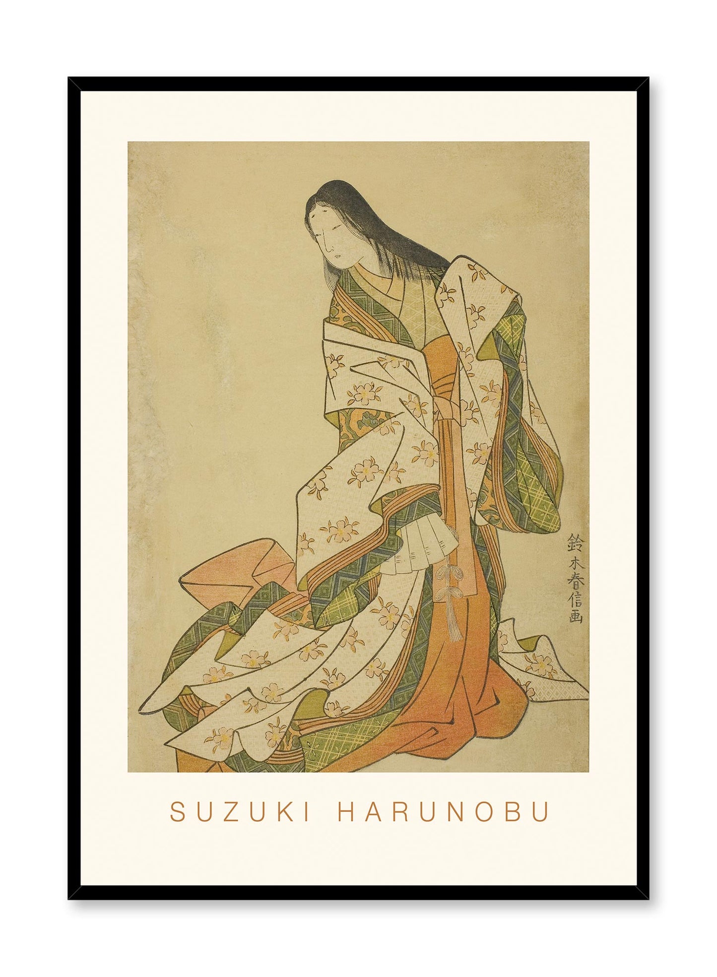 The Poetess Ono no Komachi is a minimalist gravure by Opposite Wall of Suzuki Harunobu's ancient drawing of Ono no Komachi.