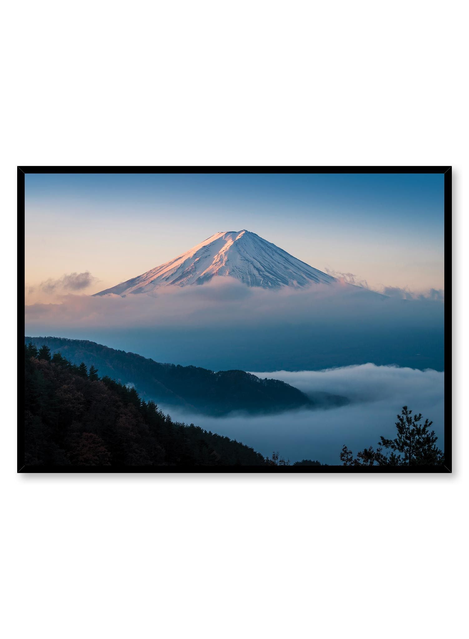 Japanese Summit is a minimalist photography by Opposite Wall of a breathtaking and ethereal view of Mount Fuji.