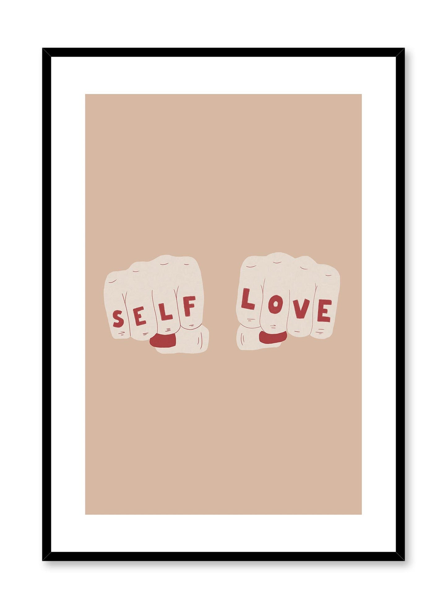 Self Love Club is a minimalist illustration by Opposite Wall of two fists showing off the message "Self Love" on each side. 