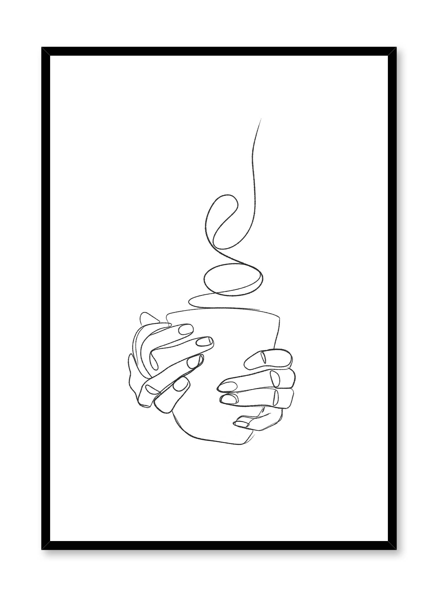 Hands holding a hot coffee mug line art Illustration, Poster | Oppositewall.com