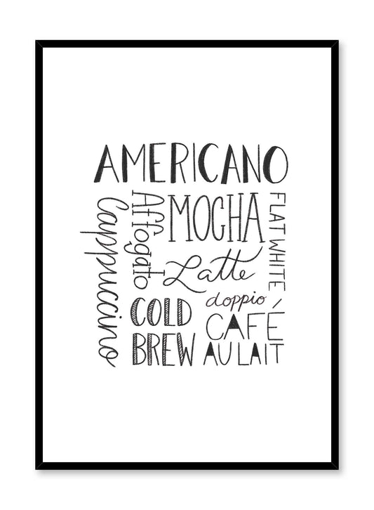 Various type of Coffee typography, Poster | Oppositewall.com
