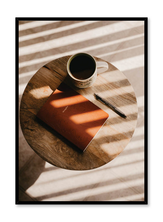 Table with a cup of coffee and a notebook photography, Poster | Oppositewall.com