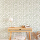 Oak Catkin is a minimalist wallpaper by Opposite Wall of leaves and catkins of oak trees.