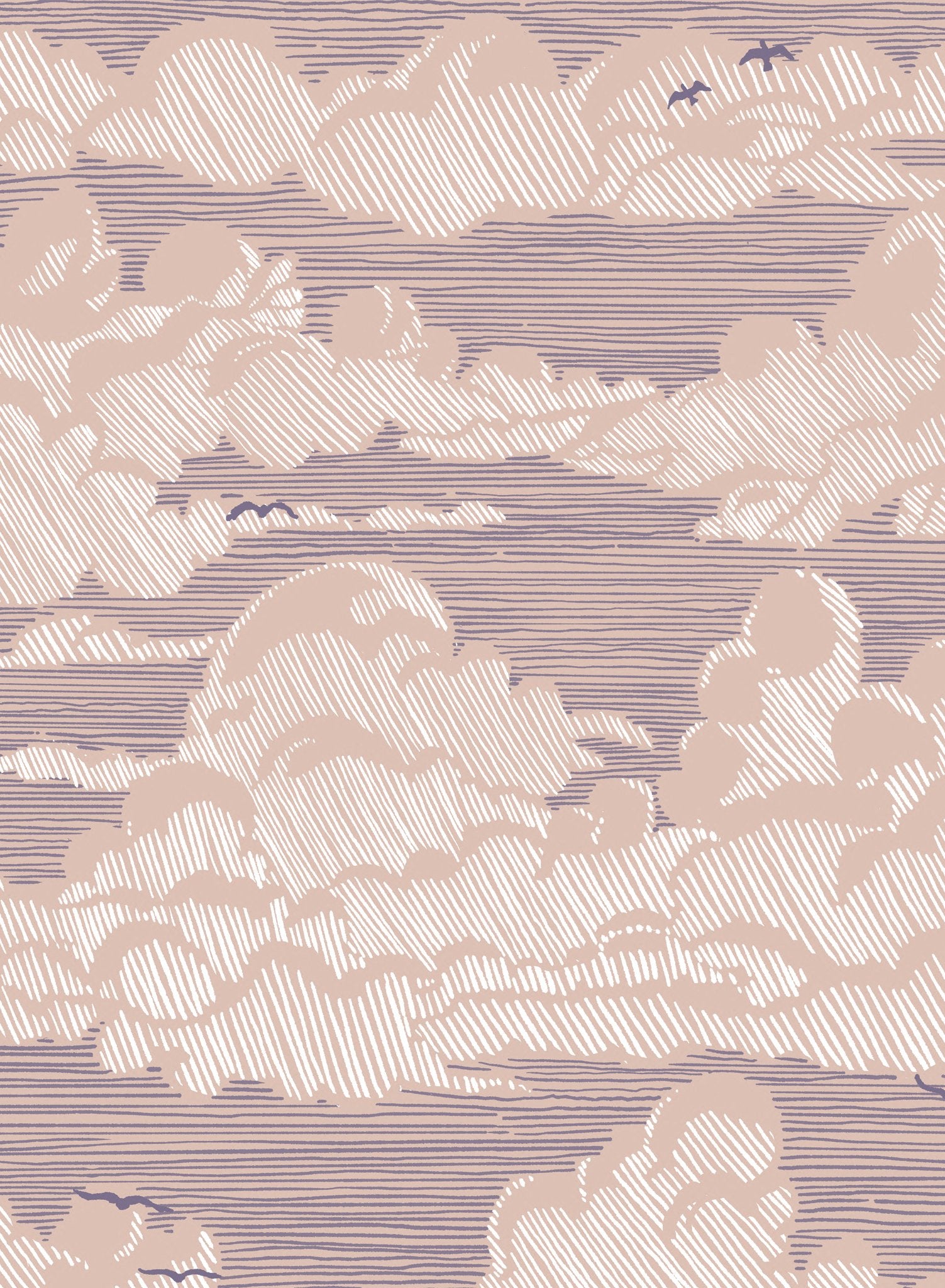 Sky Bound is a minimalist wallpaper by Opposite Wall of a cloudy sky background with birds flying across.
