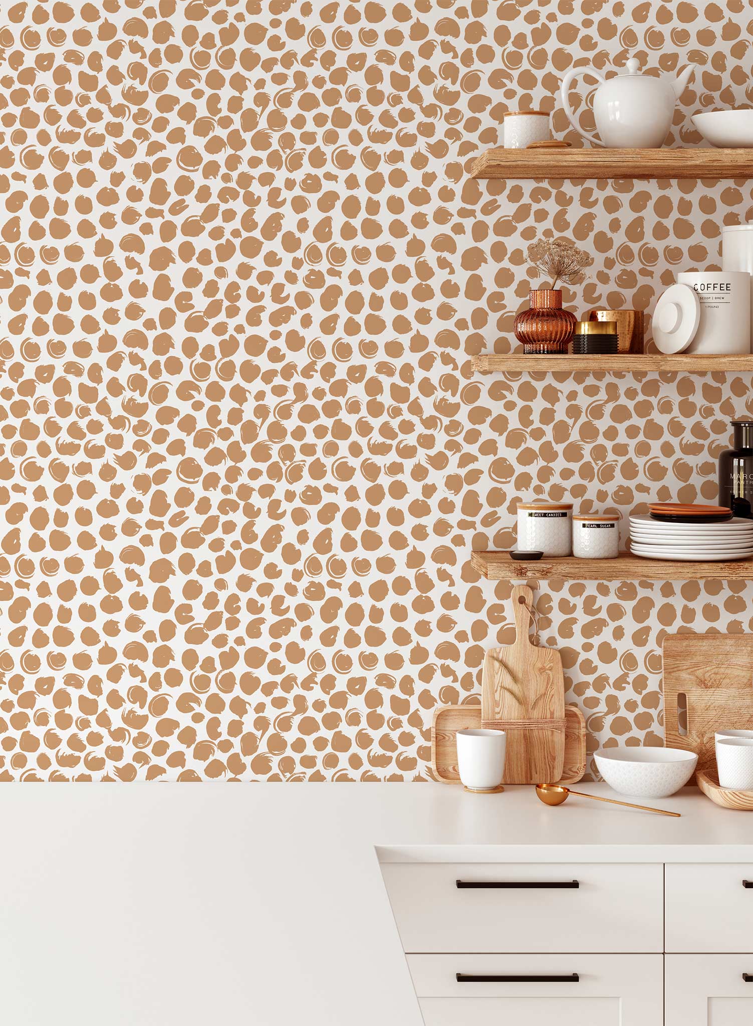 On the Dot is a minimalist wallpaper by Opposite Wall of imperfect dots of different sizes and looks.